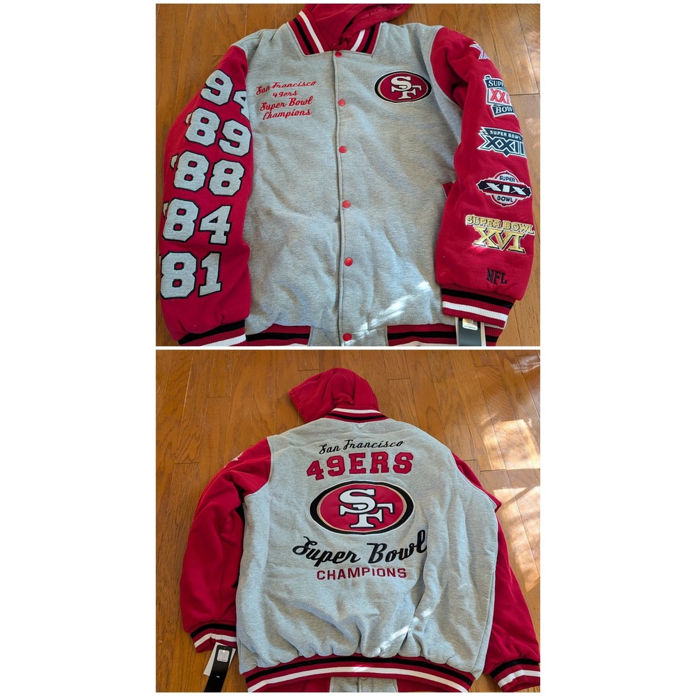 NFL San Francisco 49ers Super Bowl Champions Varsity Hooded Jacket 81 94 XL NEW